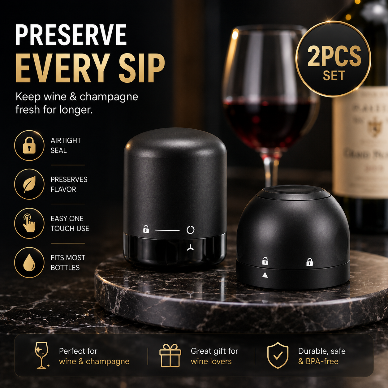 Cork Vacuum Wine & Champagne Stoppers